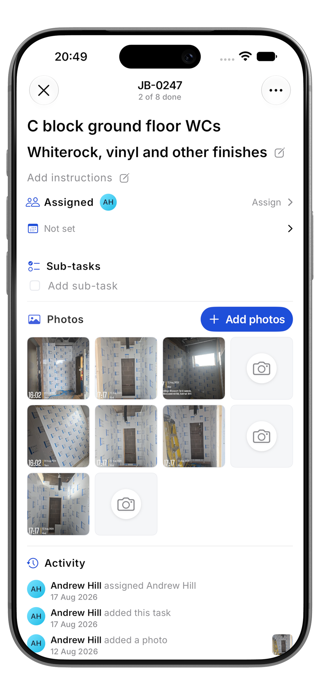 Jobivo mobile job task with photo evidence